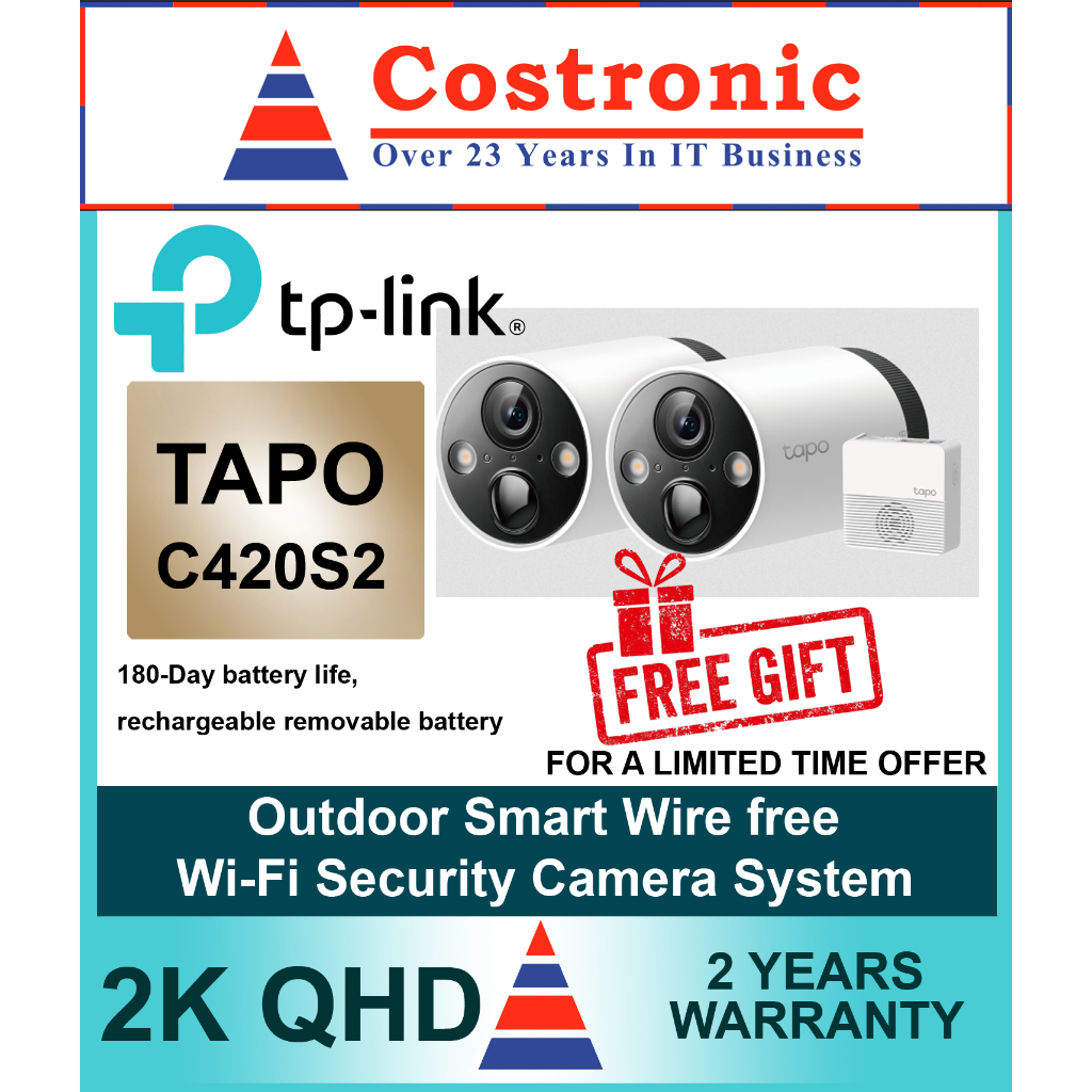 TP-LINK (TAPO C400S2) Smart Wire-Free Security FHD Outdoor 2-Camera System,  180-Day Battery, AI Detection, Alarms, 2-Way Audio, Tapo H200 Hub