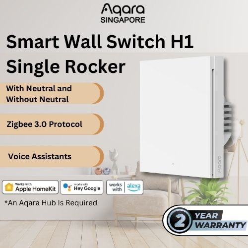 Aqara Smart Wall Switch (No Neutral, Single Rocker), Requires Hub