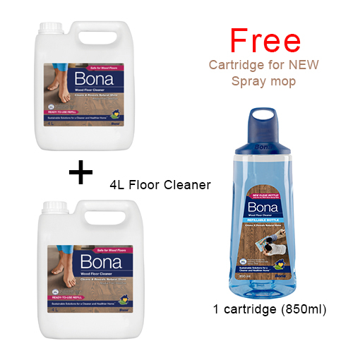 2x Bona 850ml Wood/Timber Floor Cleaner Refill Cartridge For New