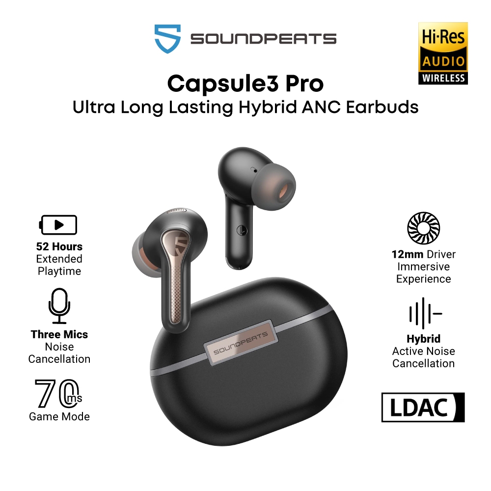 SoundPEATS Capsule 3 Pro Transparent Case Bluetooth 5.3 Earbuds Wireless  Earphones LDAC ANC Active Noise-Cancellation