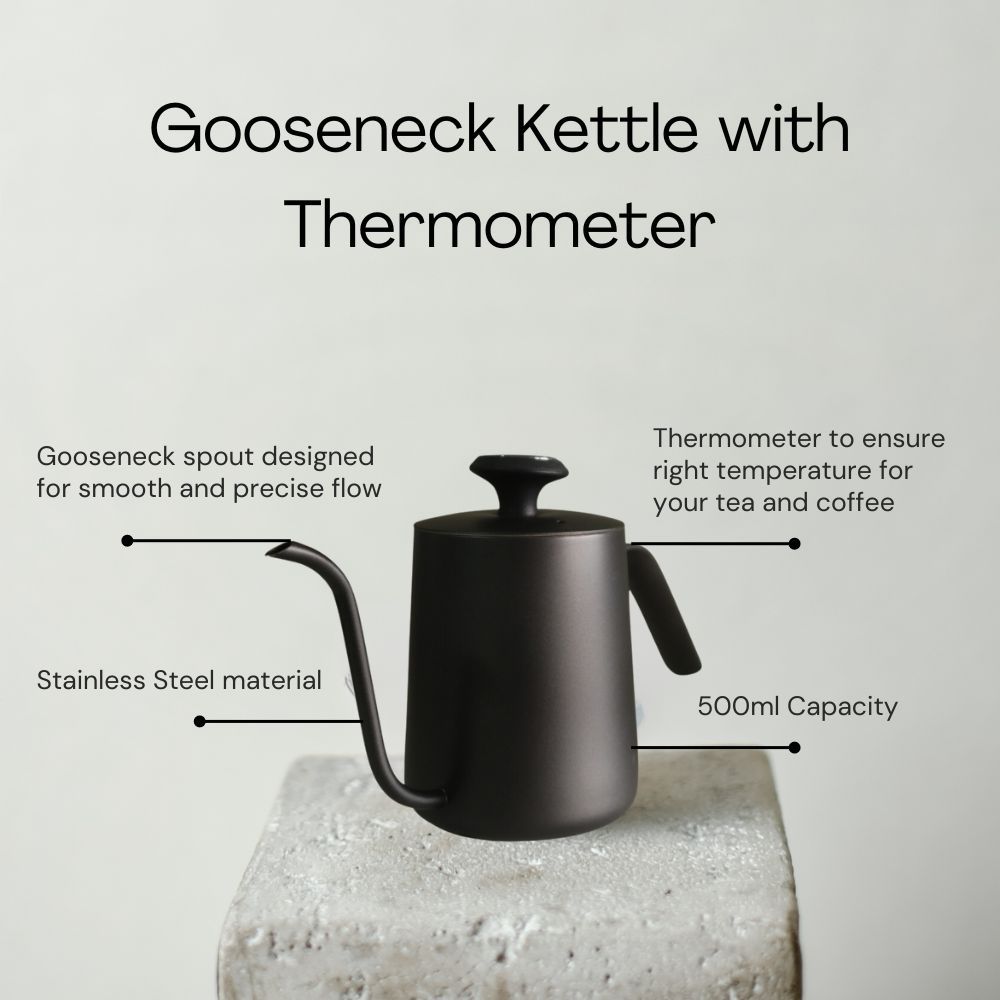 Gooseneck kettle with clearance thermometer