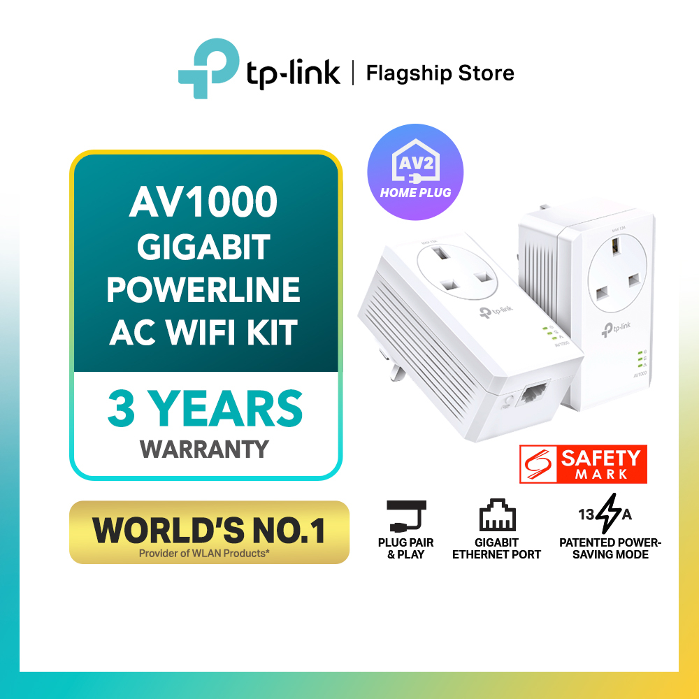 TP-Link Home Plug AV2 MU-MIMO High Speed Gigabit Passthrough Powerline  Starter Kit TL-PA7017P AV1000