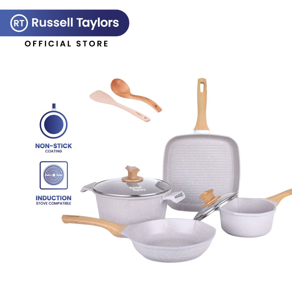 Russell Taylors Non Stick Marble Coated Deep Fry Pan Skillet Saute with Lid  Induction Cookware Gas Stove