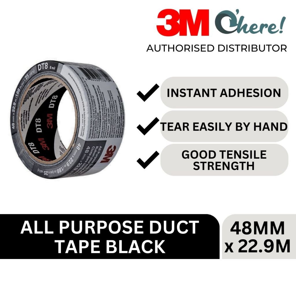 100% Original 3M ALL PURPOSE DUCT TAPE DT8 (48MM X 22.9M) Black Silver