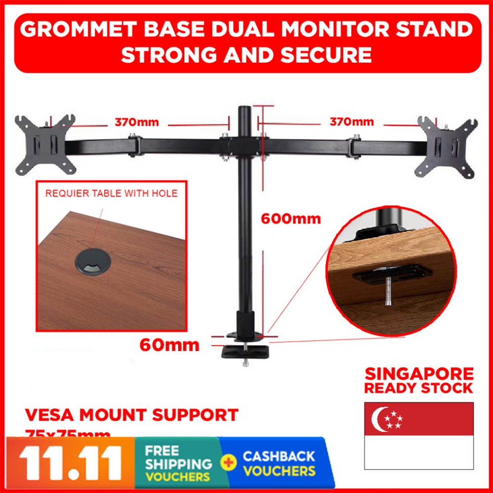 STRONG & SECURE Dual Monitor Stand, Grommet Base, Vesa Mount, Adjustable  Single Arm Desk Monitor Mount, Monitor Arm