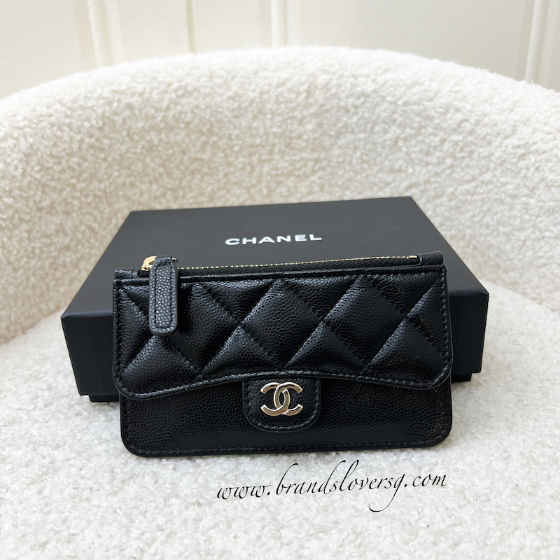 CHANEL, Bags, Chanel 23c Black Caviar Red Enamel Heart Leather Zip Card  Holder Wallet