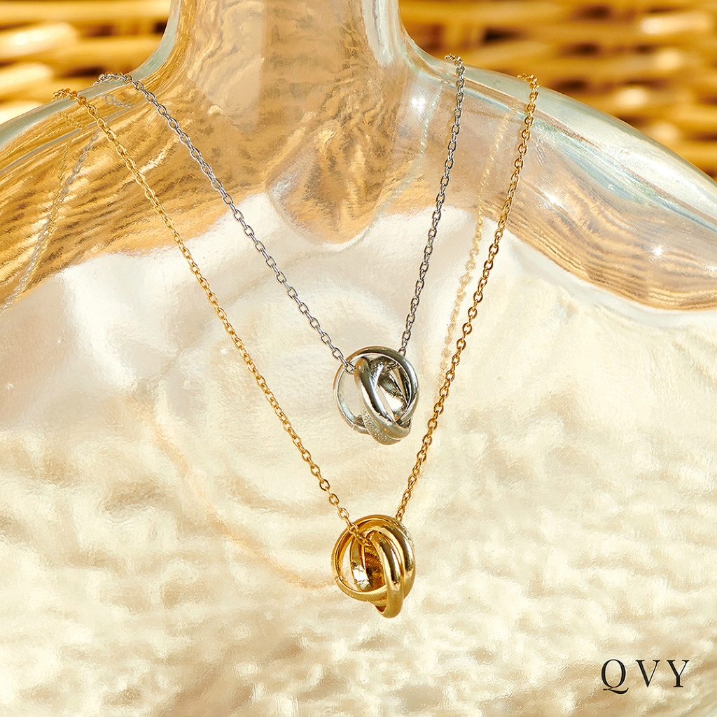  QVY Love Necklace for Women Medallion CZ Halo Eternity