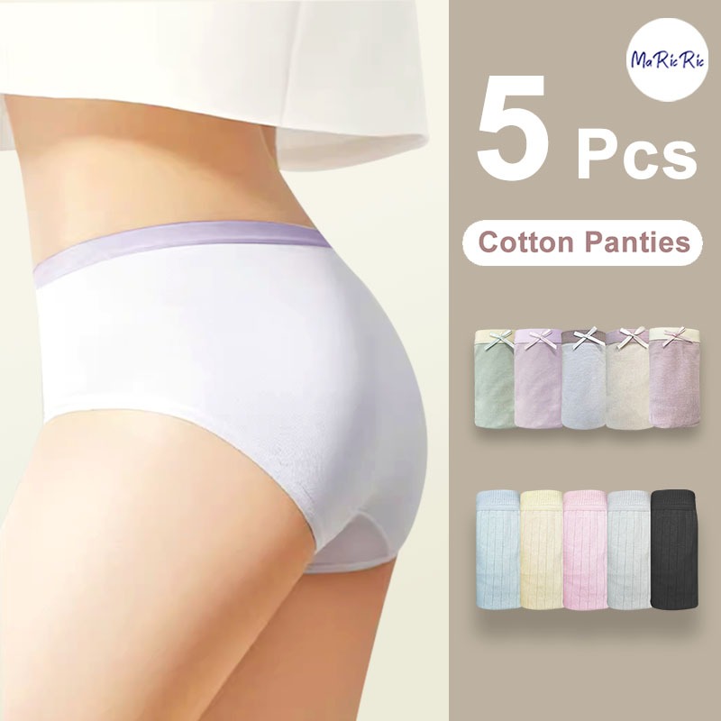 5pcs Women's Cotton Elastic Underwear Comfortable Mid-waist Panties Women  Breathable Panties