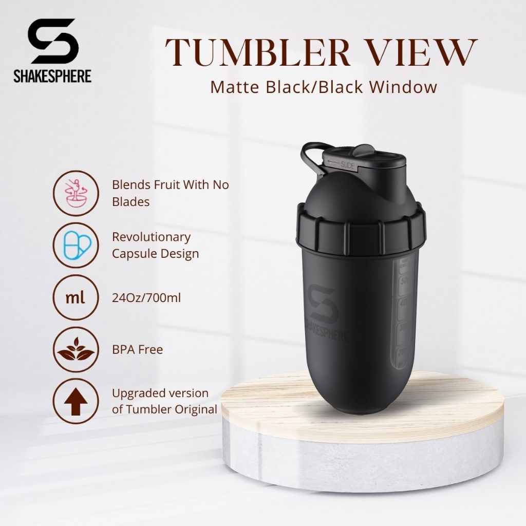 Tumbler Matte Black - White Logo 700ml - Shaker Bottles ShakeSphere
