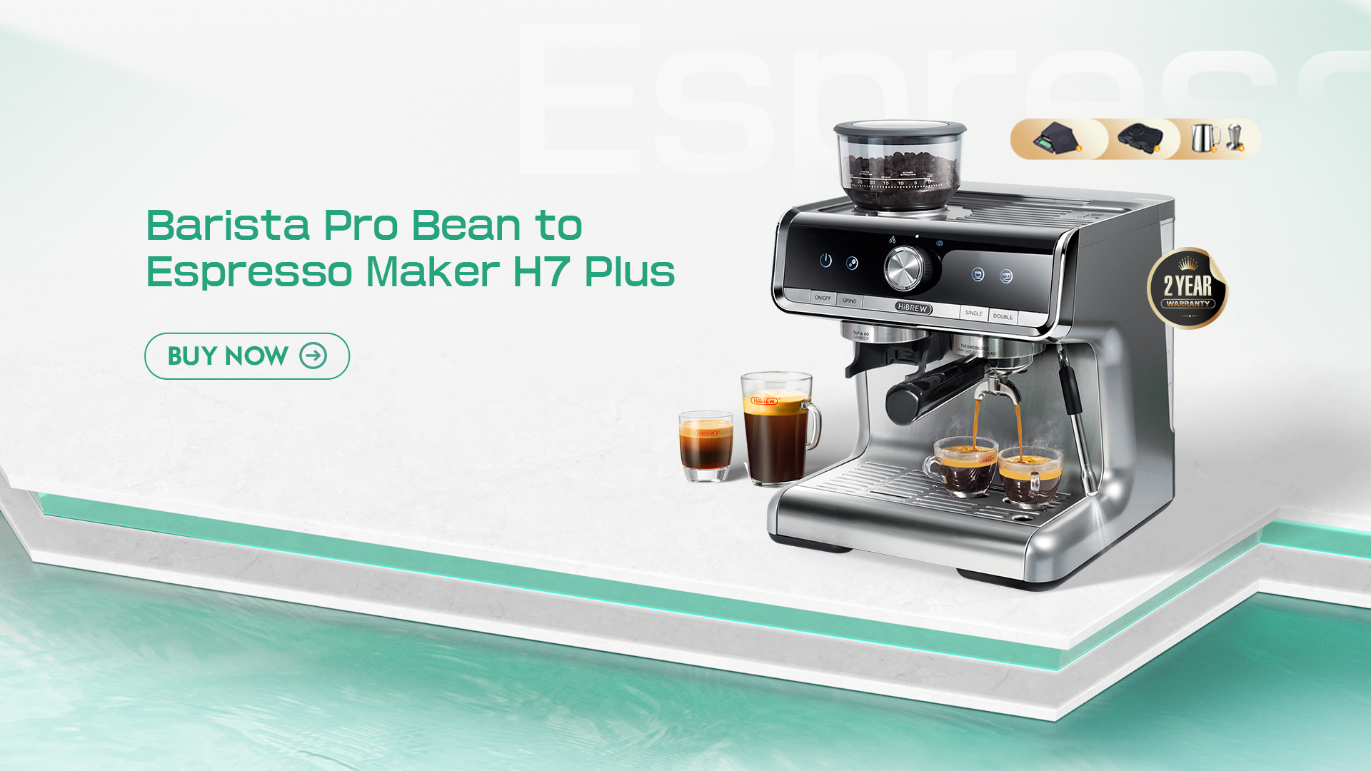 HiBREW Barista Pro 19Bar Bean Grinder Steamer Espresso Coffee