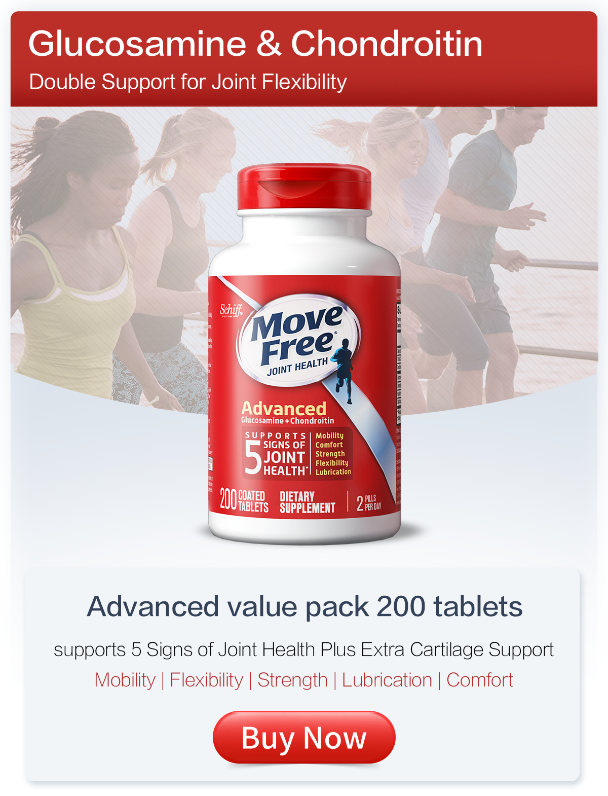 Schiff Move Free Advanced, 200 Tablets - Joint Health Supplement with  Glucosamine and Chondroitin