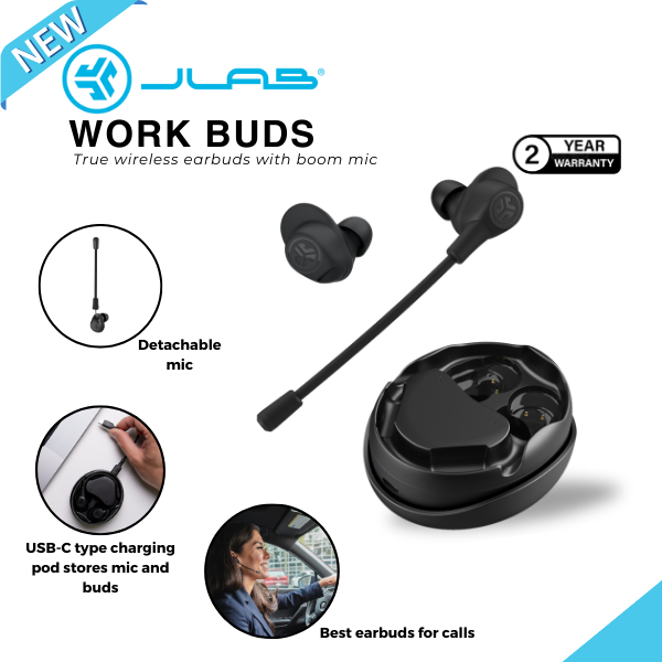 Jlab Work Buds in-Ear True Wireless Headset with Detachable Black
