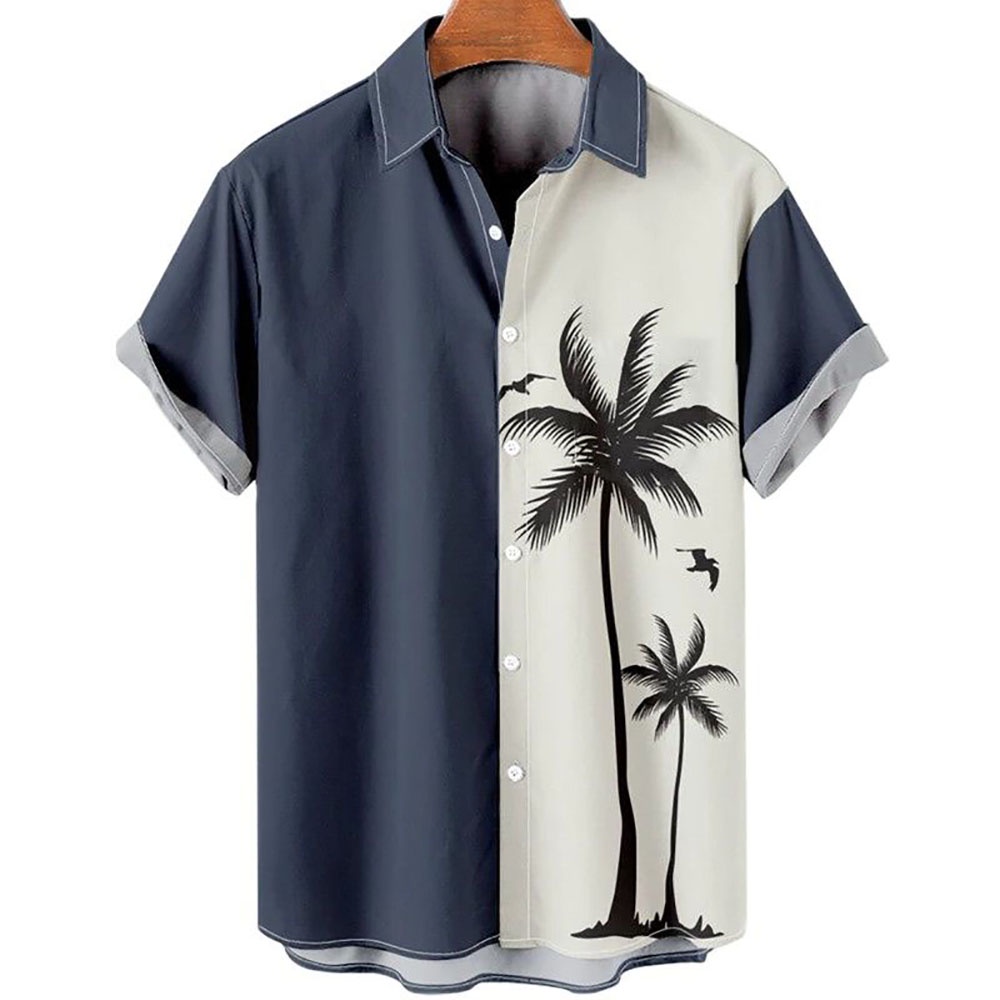 Men's Hawaiian T-Shirts Men Hawaiian Floral Shirt Short Sleeve Beach  Printed Summer Button Down Aloha Shirt Holiday