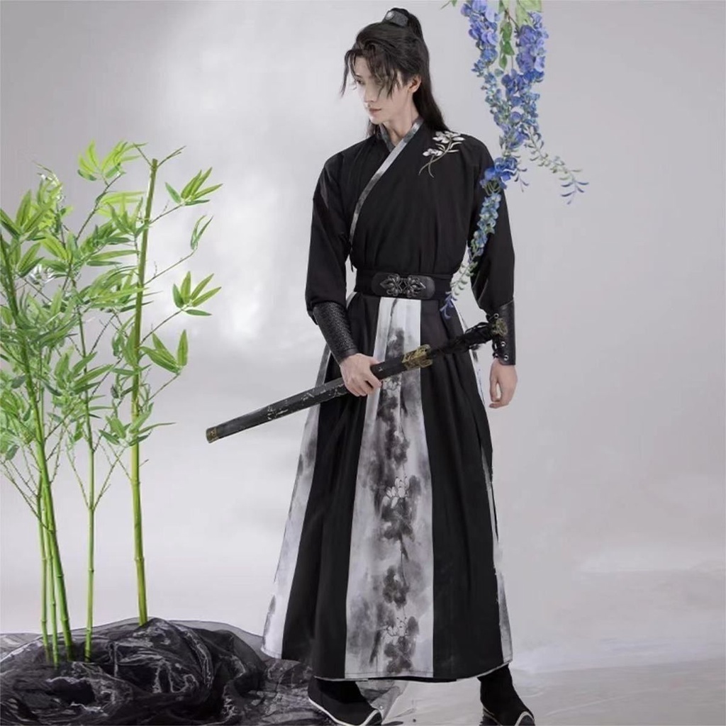 Hanfu Male Plus Size Player Ancient Costume Black Domineering Female Student Class Uniform Spring Hanfu Male Chinese Style Ancient Style Martial Arts Swordsman Men Plus Size Player Ancient Costume Bla...
