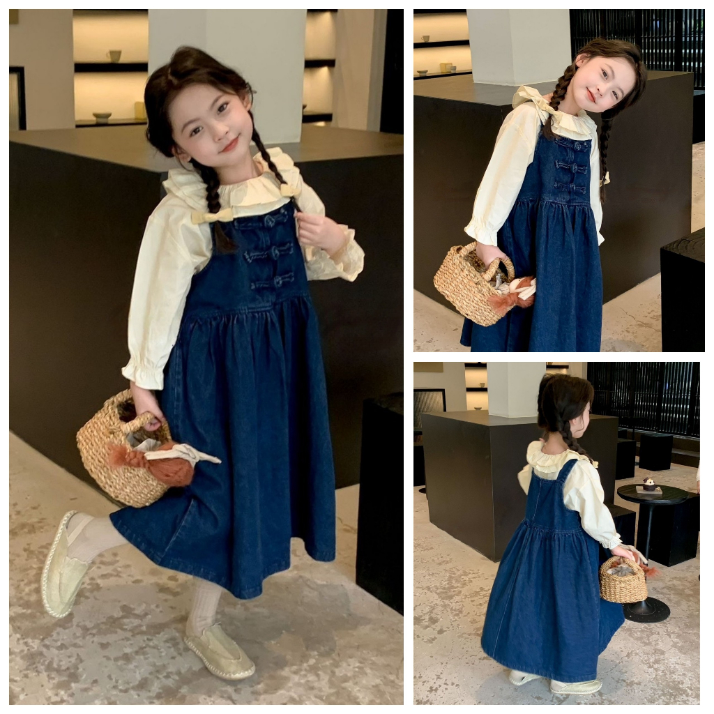 Set Korean style Baby Girl Autumn Winter Overalls. Korean Raw