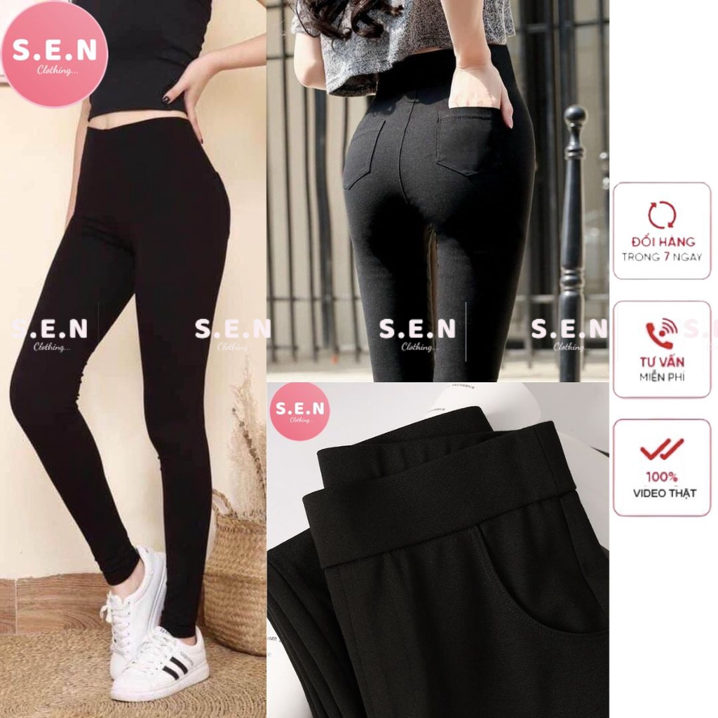 Stretch cotton leggings with pockets for women